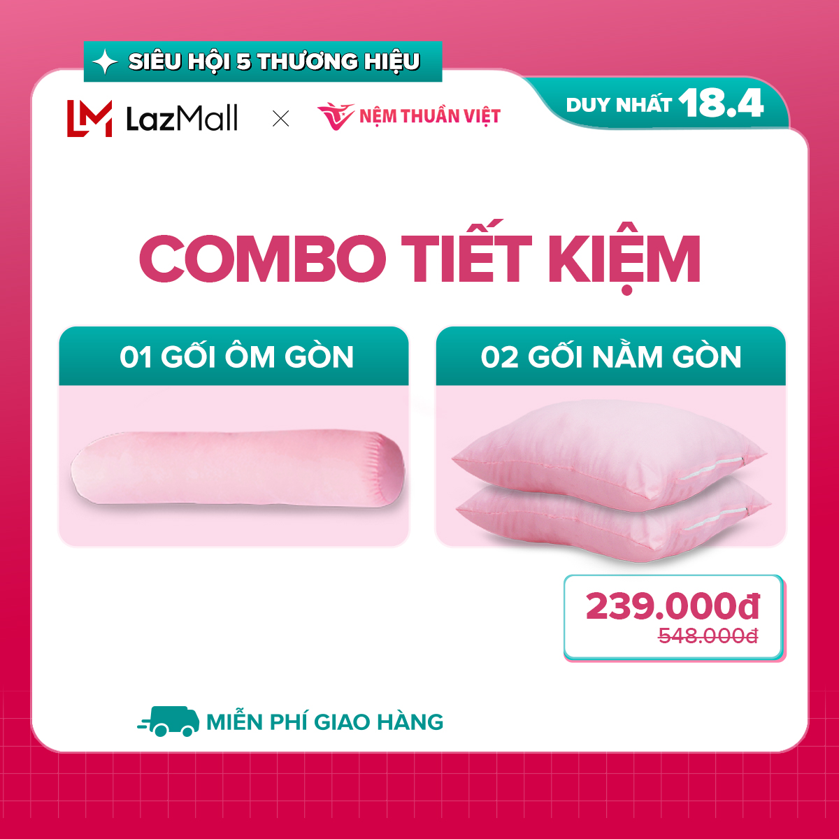 [Combo Gối Gòn] Bộ 3 Gối Ngủ Siêu Tiết Kiệm - Chất Liệu Gòn Cao Cấp - Bộ Sản Phẩm Gồm 2 Gối Nằm, 1 Gối Ôm