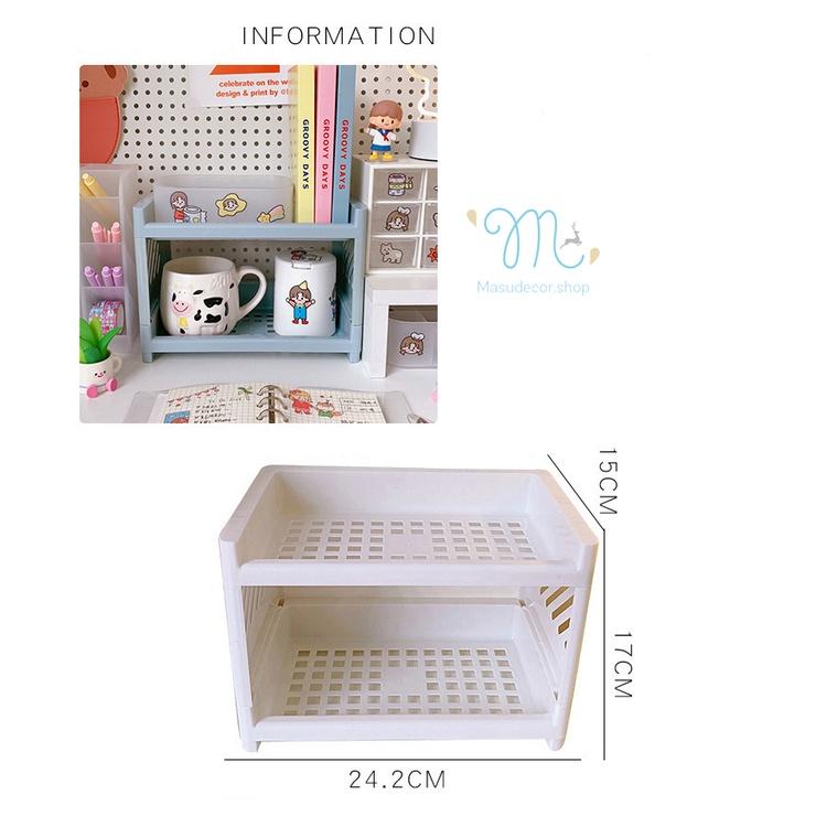 Kệ nhựa 2 tầng mini đựng đồ gọn nhẹ dùng decor bàn học, phòng bếp