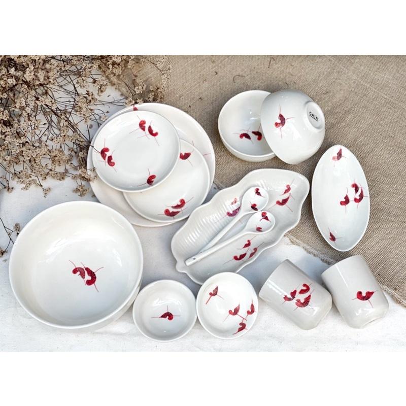 Set bát đĩa 10-14 món. Gốm sứ Bát Tràng.