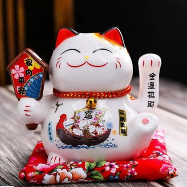 Mèo Thần Tài Maneki Neko Ngũ Phúc Lâm Môn Vẫy Tay Chiêu Tài Lộc Bằng Gốm Sứ - Mẫu Giao Ngẫu Nhiên