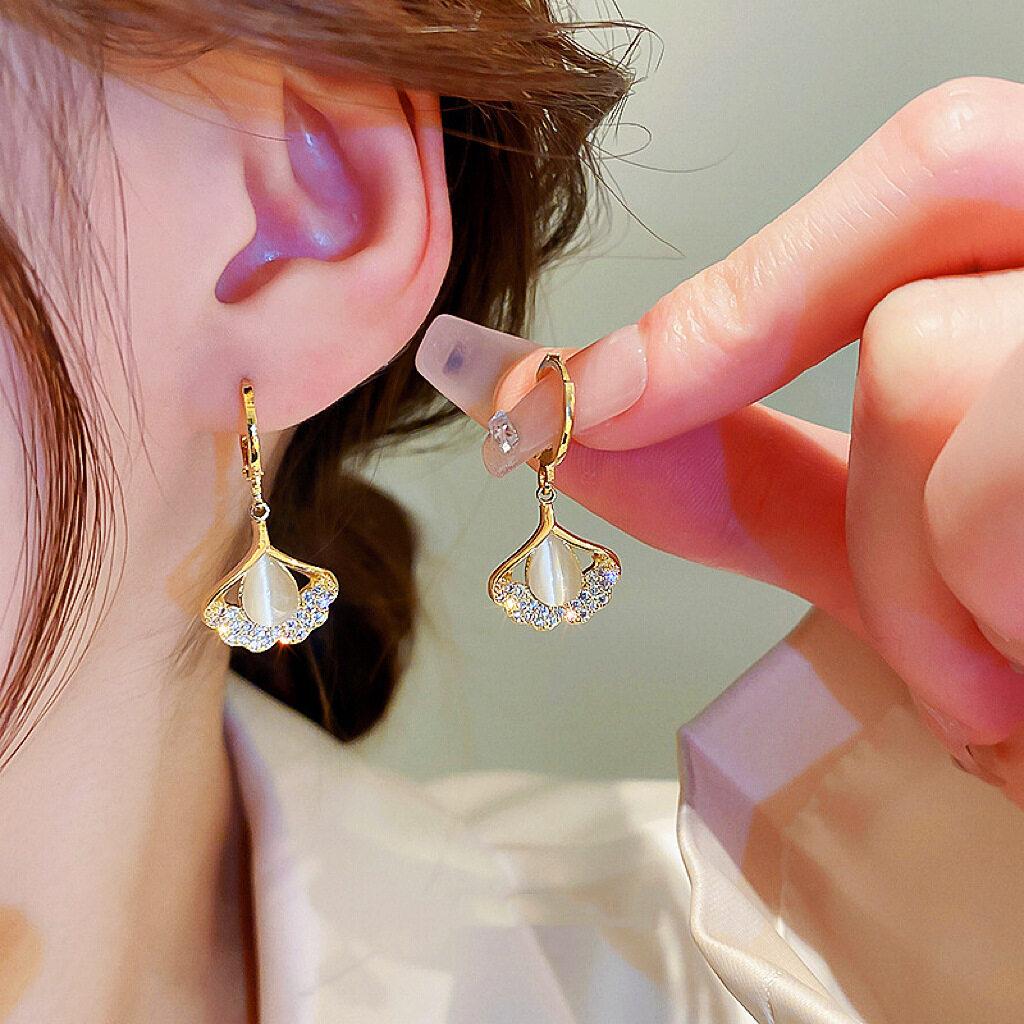 Khuyên Tai Bông Tai Nữ Bạc Ý Kiểu Opal 053 Si Mạ Vàng Non Kiểu Dáng Sang Trọng Quý Phái - Không Gỉ Đen