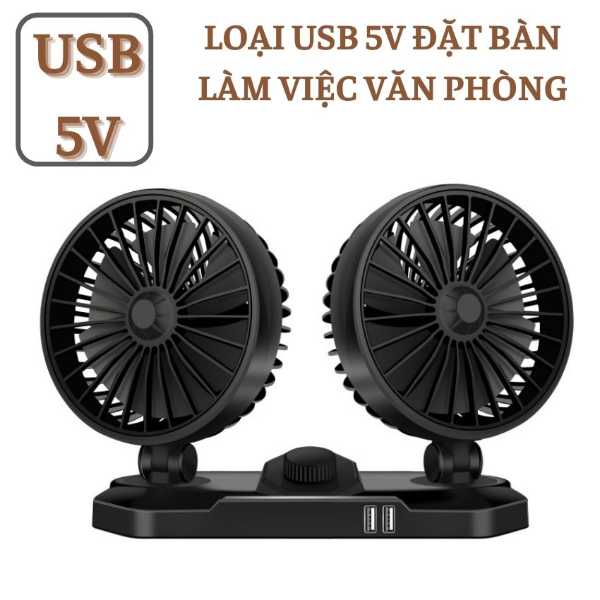 Quạt Ô Tô 12v 24v Usb 5V Để Bàn Làm Việc Xoay 360 Độ 2 Chế Độ Gió Khác Nhau F101