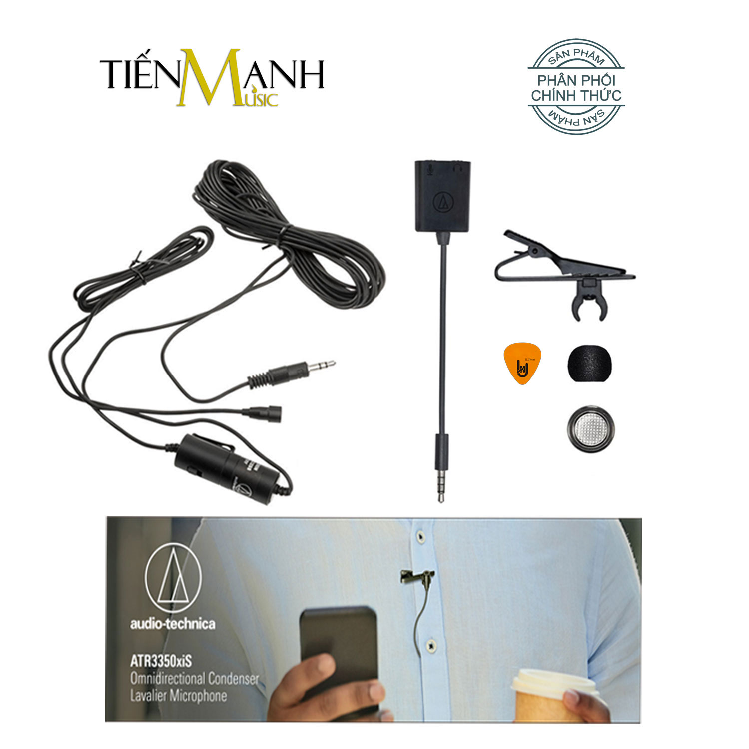 [Chính Hãng Japan] Mic Gài Áo Audio Technica ATR3350XIS Cho Điện thoại thu âm và Livestream, Máy Ảnh, Máy Quay, Có giắc chuyển đổi Smartphone, Kẹp Micro - Microphone Ghi âm trên cả 2 kênh cùng lúc - Kèm Móng Gẩy DreamMaker