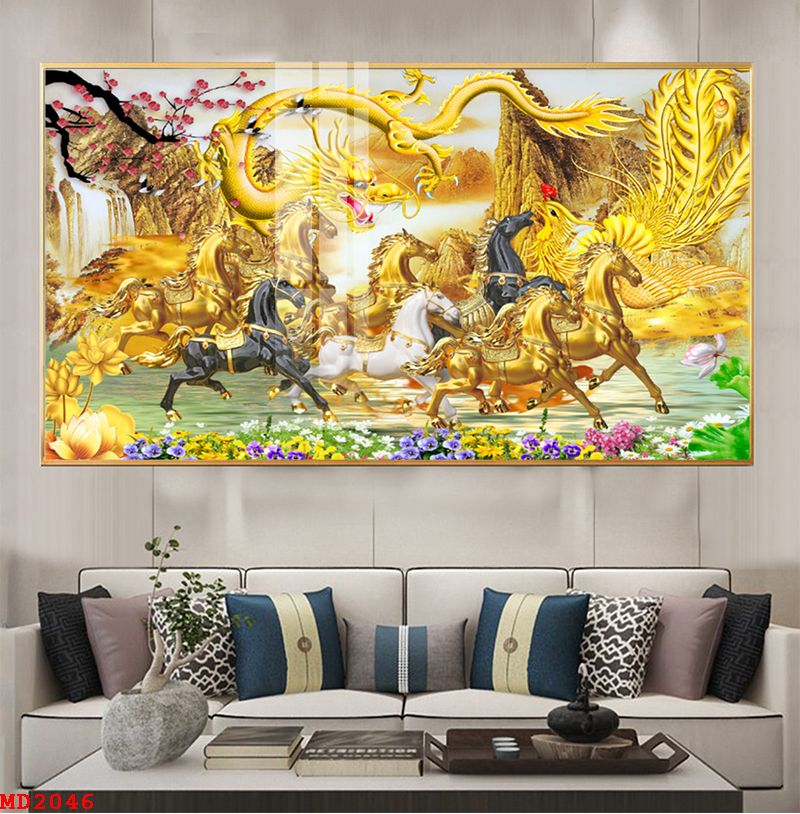 Tranh Bát Mã Truy Phong Đem Tài Lộc Cho Gia Chủ - Tranh Canvas Treo Tường Phong Thủy