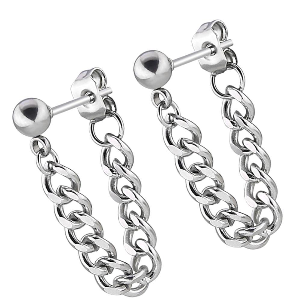 Unisex Stainless Steel Tassel Chain Barbell  Stud Earrings Jewelry Gift