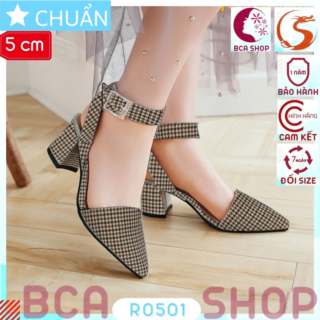 Giày cao gót nữ 5p RO501 ROSATA tại BCASHOP bít mũi, quay ôm cổ chân, ca rô nhí thời trang và sành điệu