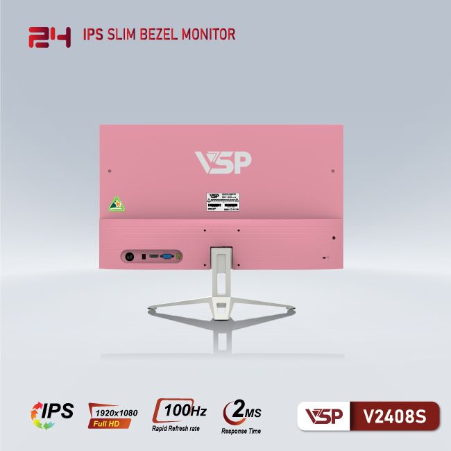 Màn hình VSP V2408S ( White / Pink) (24&quot;/ FHD/ VA/ 75Hz/ 8ms) - Hàng Chính Hãng