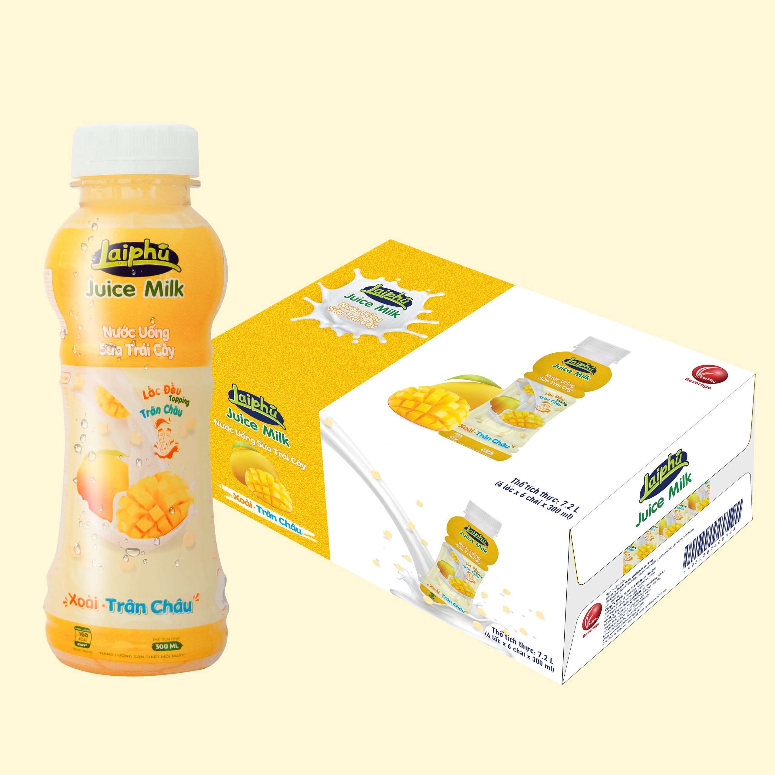 Sữa Trái Cây Xoài Trân Châu Lai Phú Chai 300ml - Thùng 24 Chai