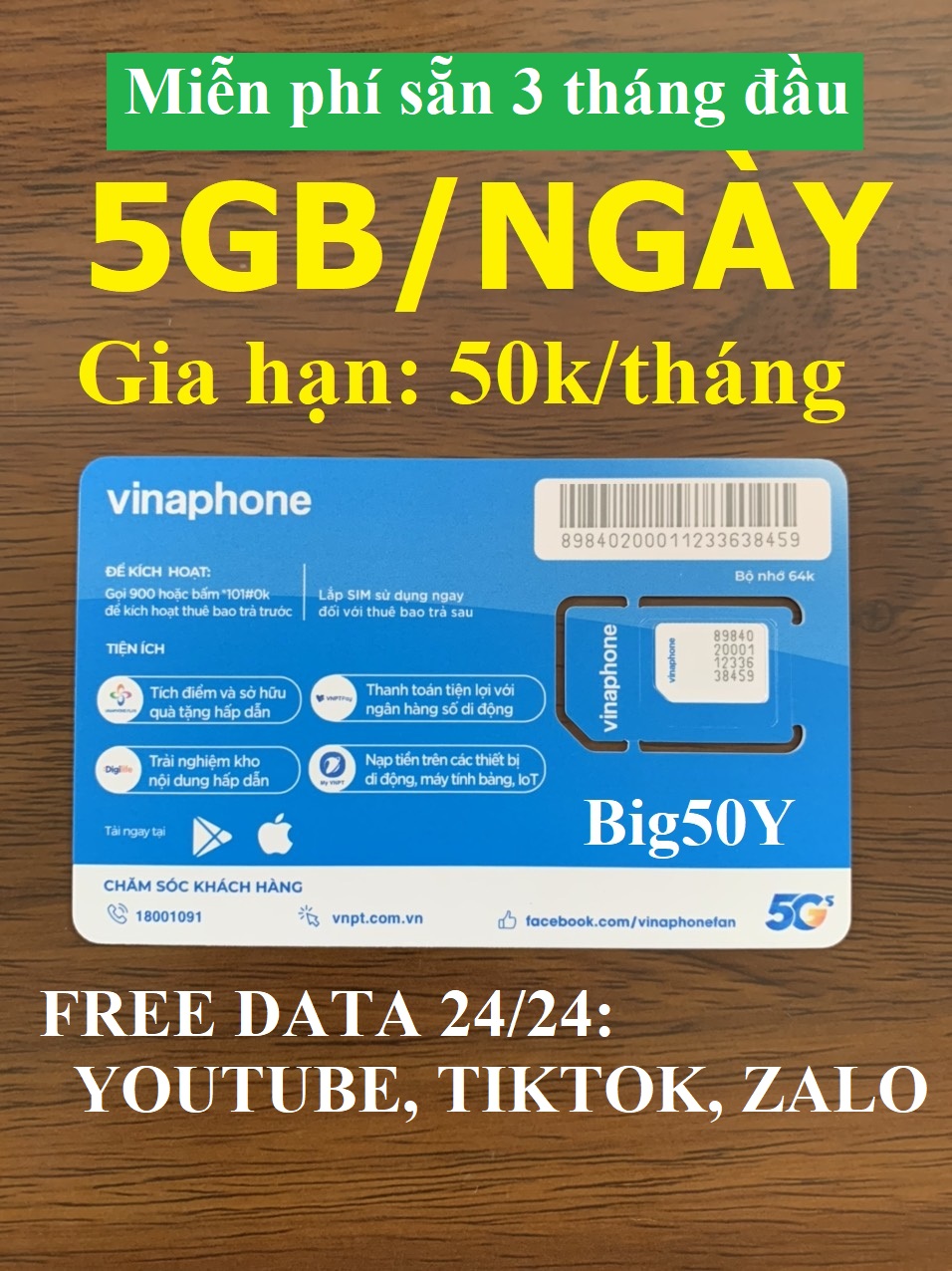 Sim 4G Vinaphone 5GB/NGÀY (Gia hạn 50k/tháng) FREE Toàn bộ Data xem Youtube, Tiktok với tốc độ cao, MAX băng thông, Max dung lượng - Dùng Toàn Quốc - hàng chính hãng