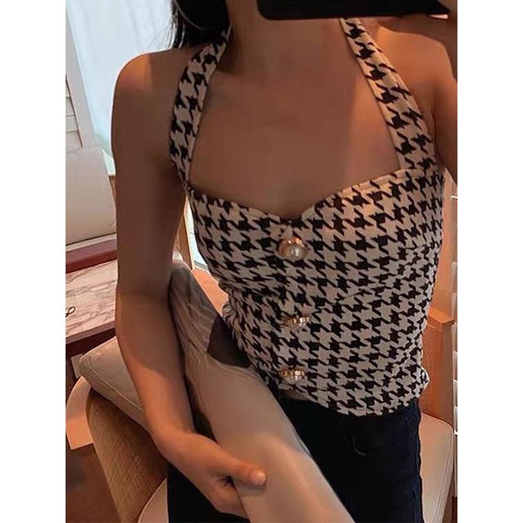 MS542 Áo yếm hoạ tiết hở rốn cúc ngọc