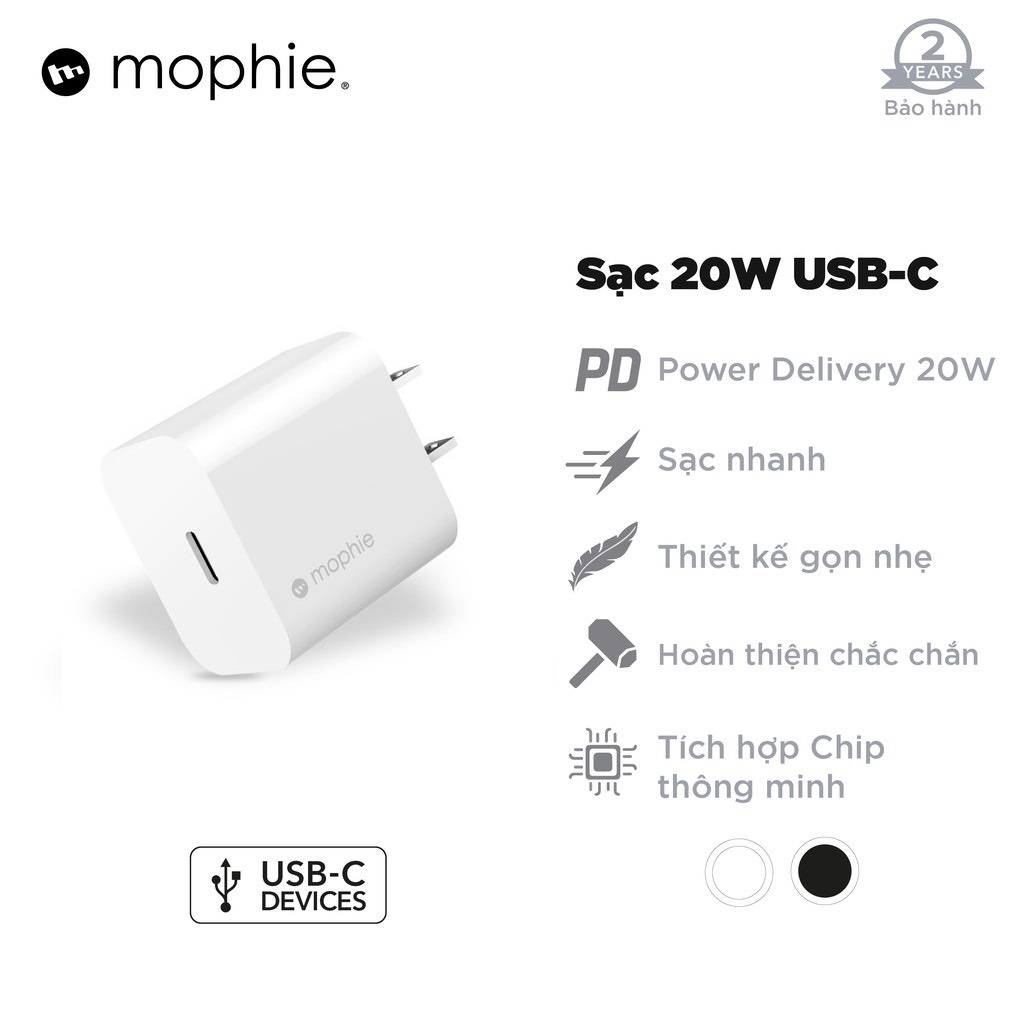 Sạc nhanh Mophie Power Delivery 20W 1 USB-C - Hàng chính hãng