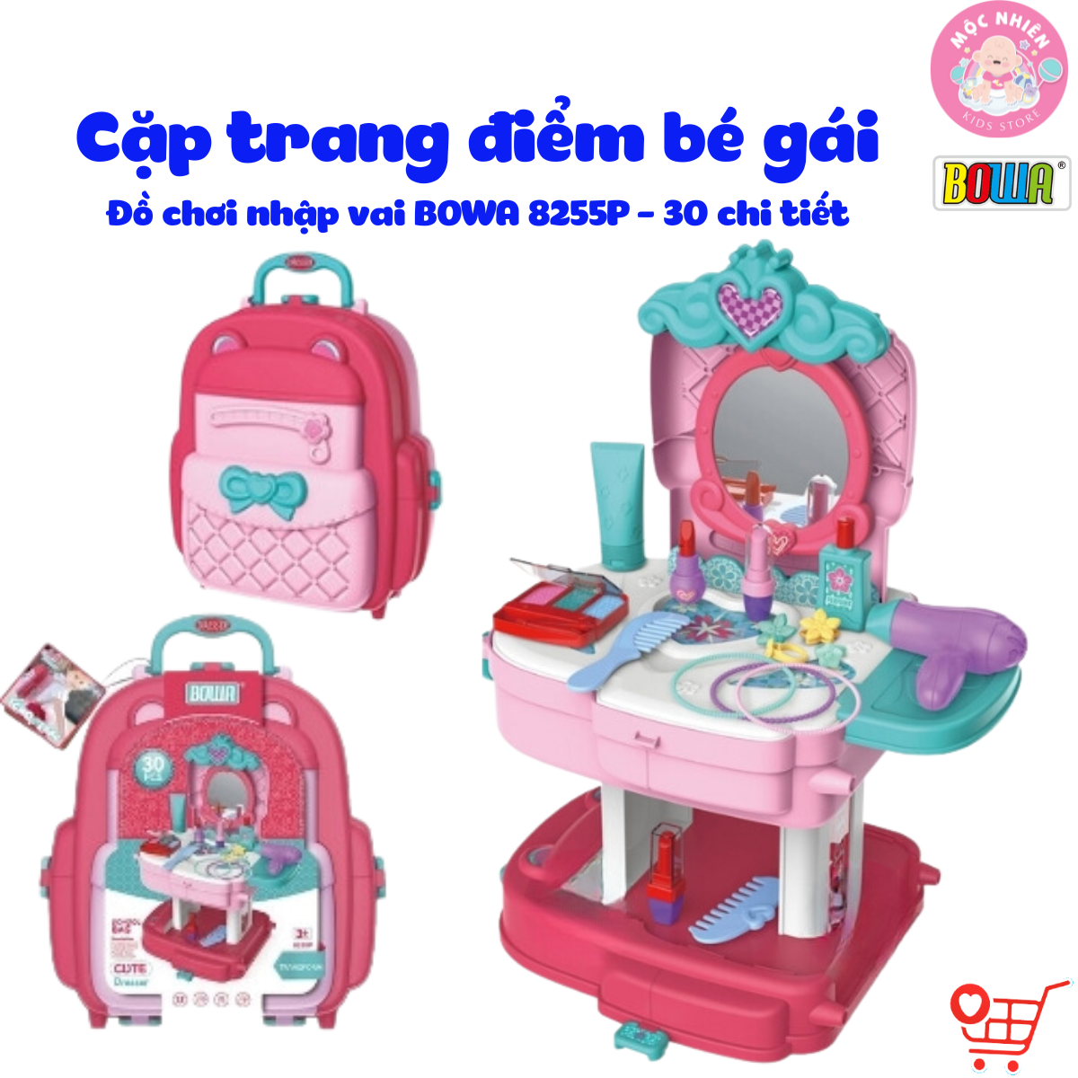 Đồ chơi hướng nghiệp nhập vai BOWA 8255P – Cặp trang điểm bé gái 2in1 gồm 30 chi tiết