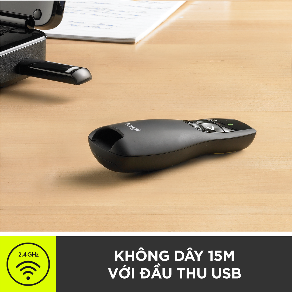 Bút trình chiếu từ xa Logitech R400 - Không dây USB 15m, nút bấm tiện lợi - Hàng chính hãng