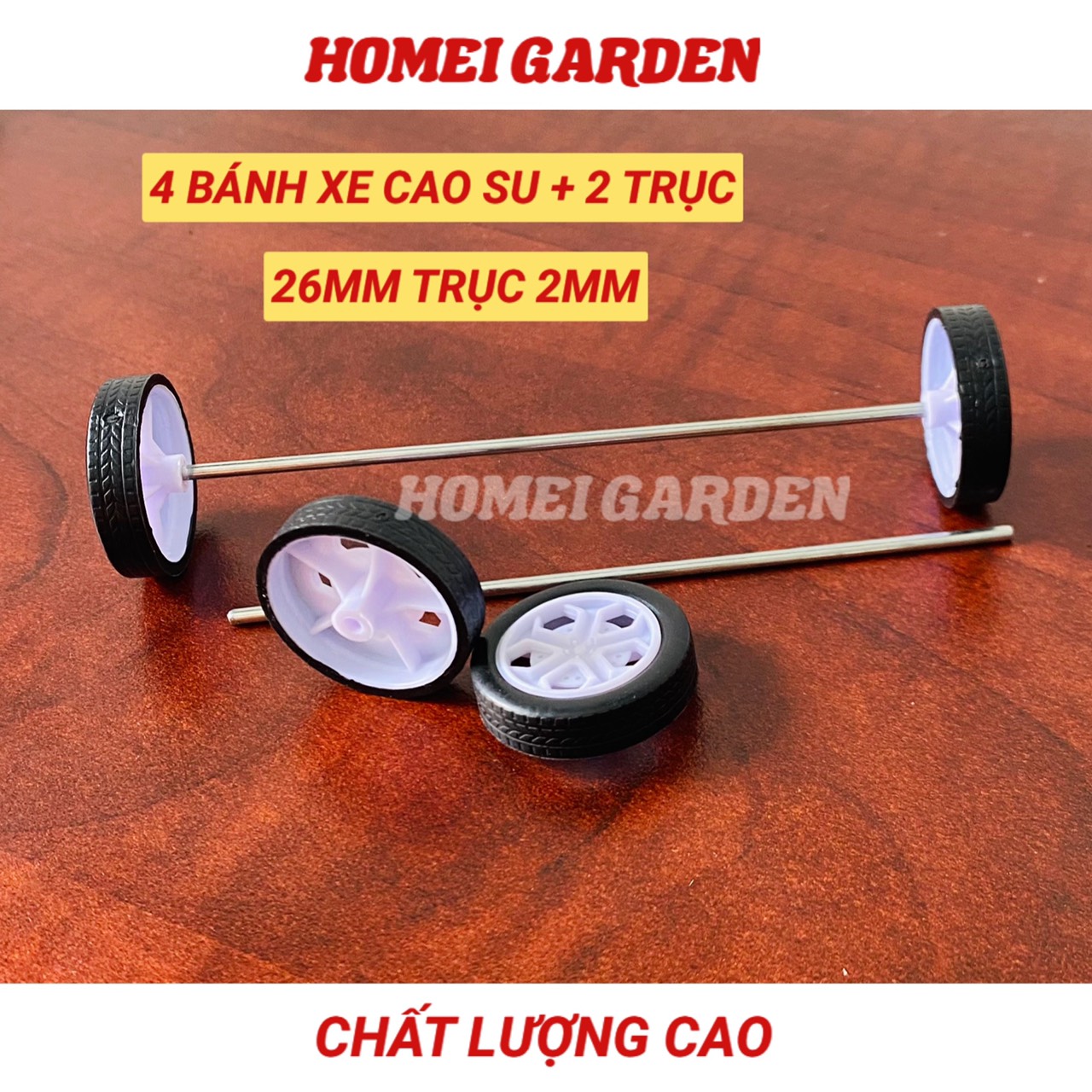 4 bánh xe cao su mini đường kính 26mm kèm 2 truc dài 100mm mô hình - HM0050