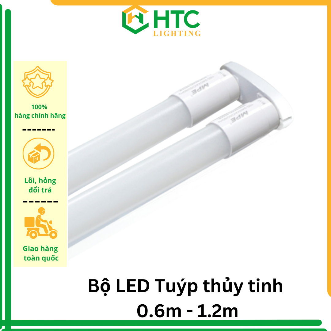 Bộ đèn LED tuýp thủy tinh 60 phân và 1.2m- ánh sáng trắng/ vàng - Thương hiệu MPE (bao gồm máng)