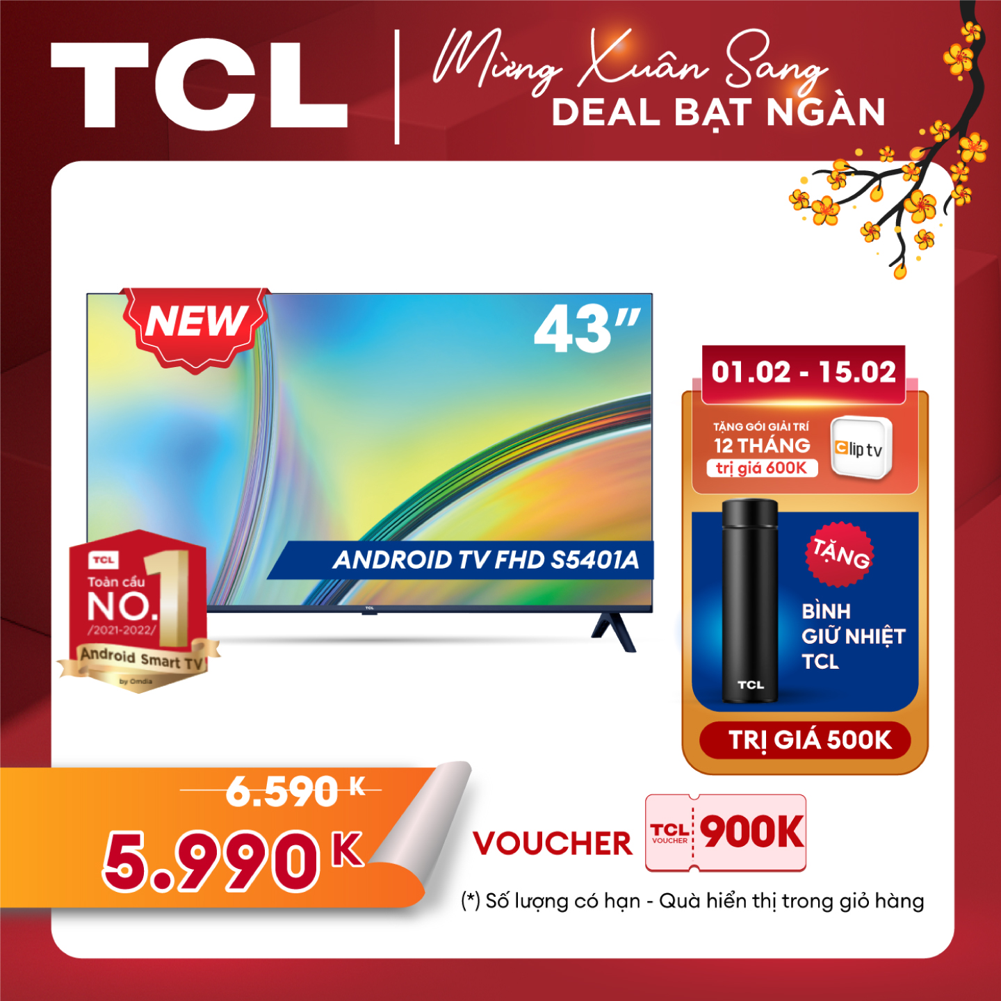 Android TV HD TCL 43inch - 43S5401A - Smart TV - Hàng chính hãng - Bảo hành 2 năm - FBT