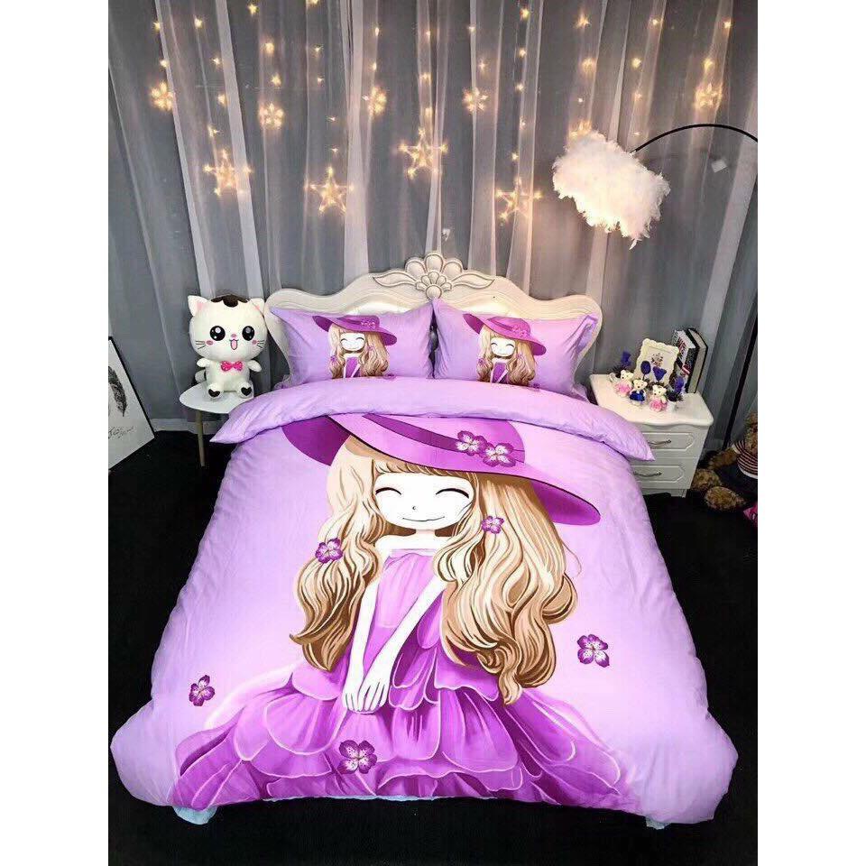 BỘ CHĂN GA COTTON HỌA TIẾT CÔ GÁI DỄ THƯƠNG