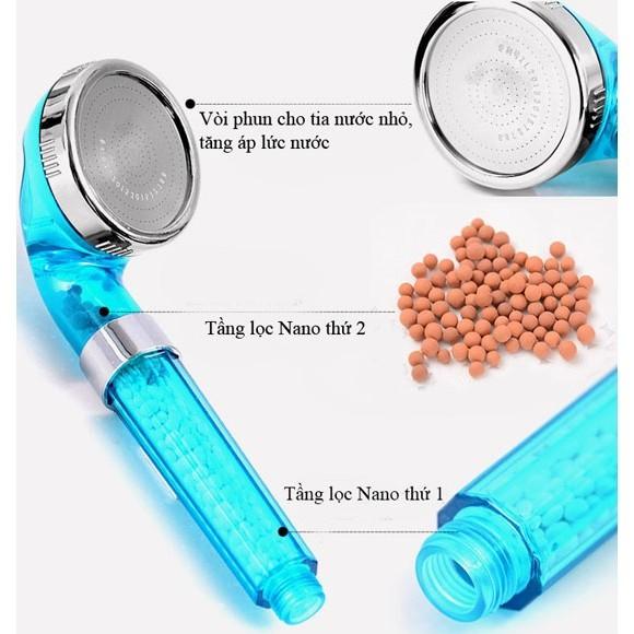Bộ vòi hoa sen tăng áp siêu bền có hạt lọc Nano màu xanh dương tiết kiệm nước