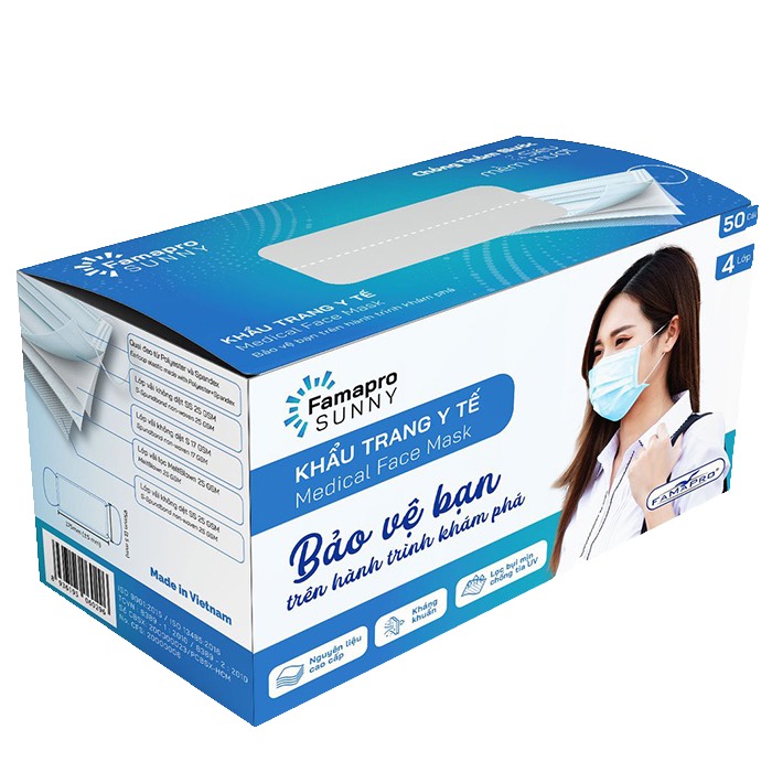 Hình ảnh Combo 2 hộp Khẩu trang y tế Famapro SUNNY (xanh biển) hộp 50 cái