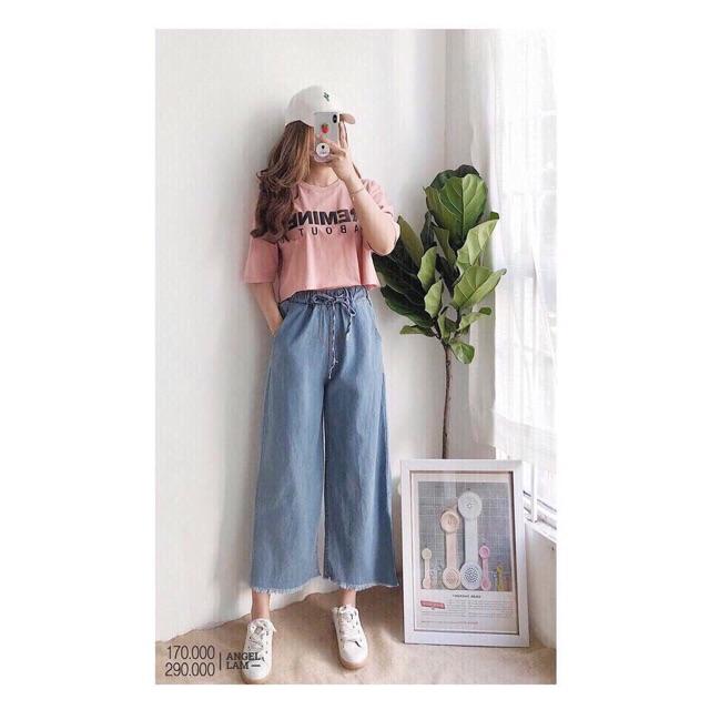 Quần ống rộng lưng thun #quầnbaggy #quầnbaggyjeans xinh xắn Quần baggy vải bò dày mềm Size S M L