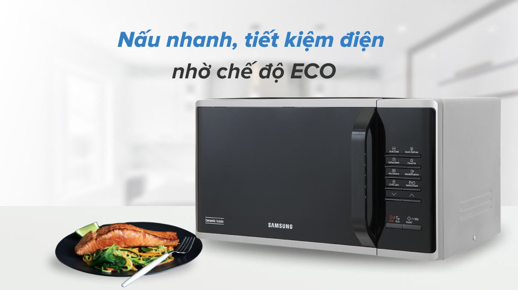 Lò vi sóng tráng men Samsung Dòng vi sóng 23L (MS23K3513AS) | Rã Đông Nhanh Chóng | Khoang lò tráng men CERAMIC INSIDE - Hàng chính hãng