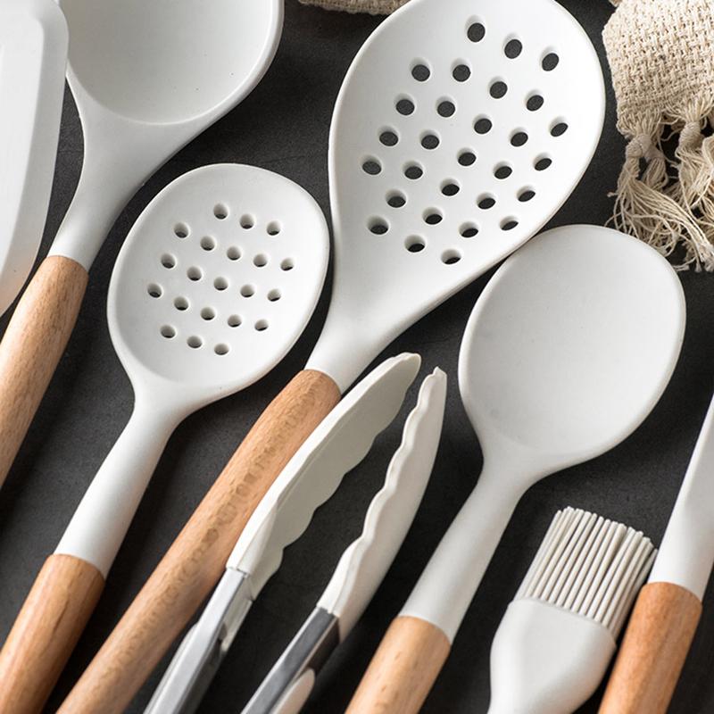 Đặc Biệt Thìa Đũa Cho Không Dính Tay Cầm Gỗ Trắng Dẻo Silicone Đồ Dùng Nhà Bếp Nhà Bếp Dụng Cụ Nấu Ăn Nhà Bếp Phụ Kiện
