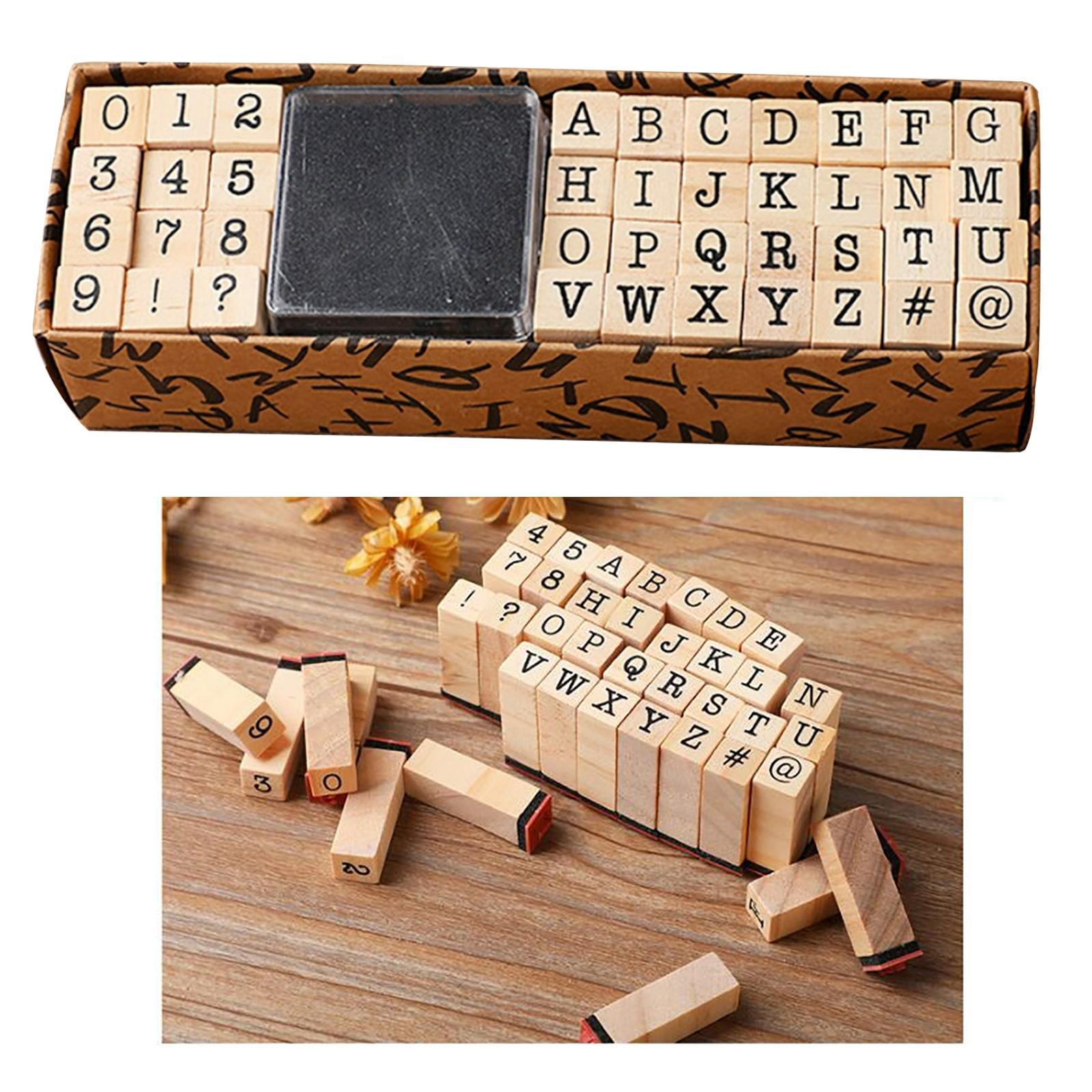 40 Pcs Wooden Rubber Stamp Letters Alphabets, Number and Letter Symbol Alphabet Mini Stamps for Clay Crafts, Card Making, Kids Painting
