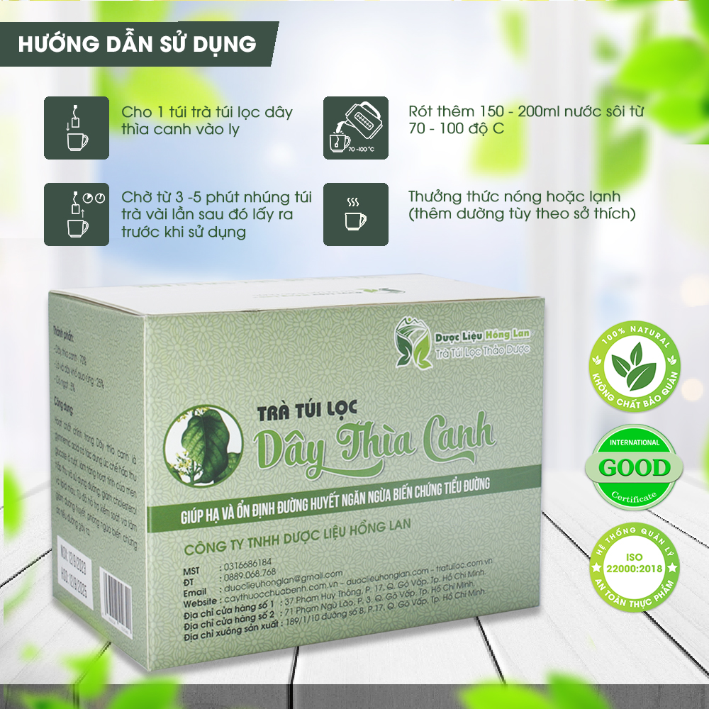 Trà Túi Lọc Dây Thìa Canh 60g (20gói x 3g) Dược Liệu Hồng Lan