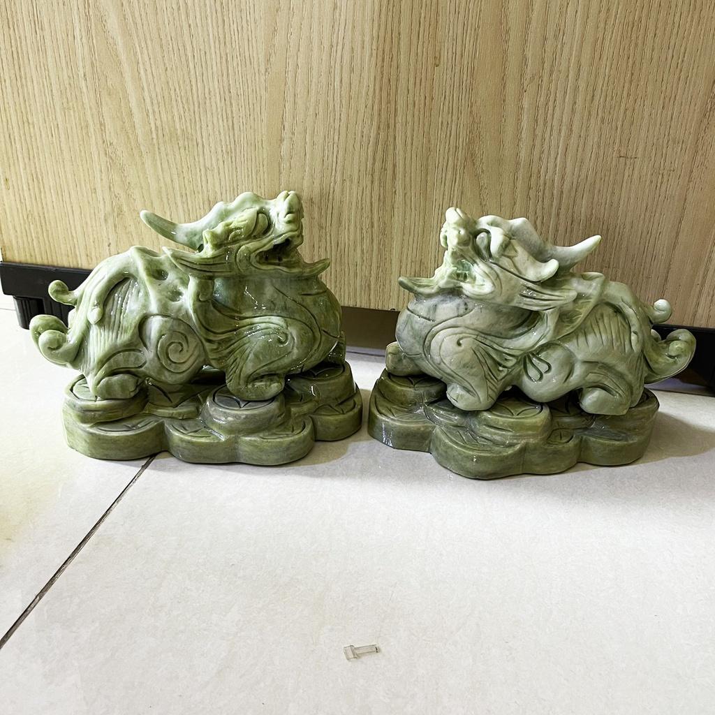 Tỳ hưu, tì hưu ngọc thật màu xanh ngọc dài 20cm, nặng 4kg/ cặp cho người mệnh Hỏa và Mộc