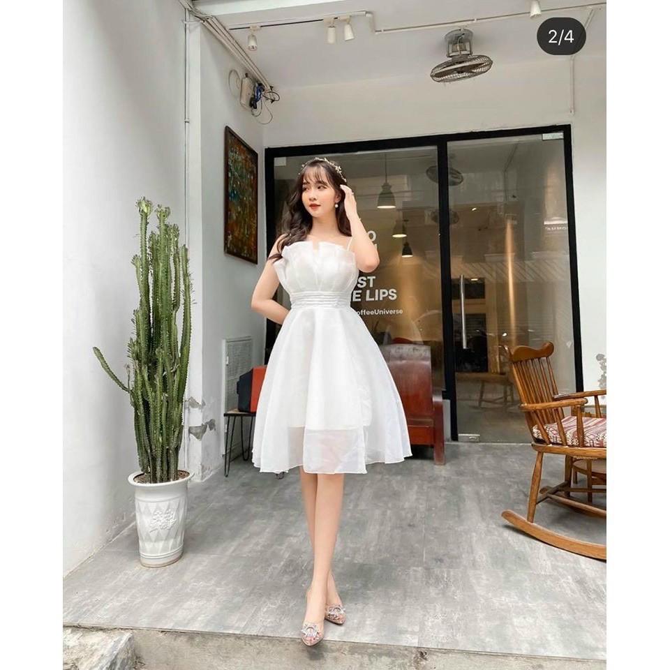 Váy trắng xếp ly ngực con sò dáng xòe CHAMY DRESS - V024