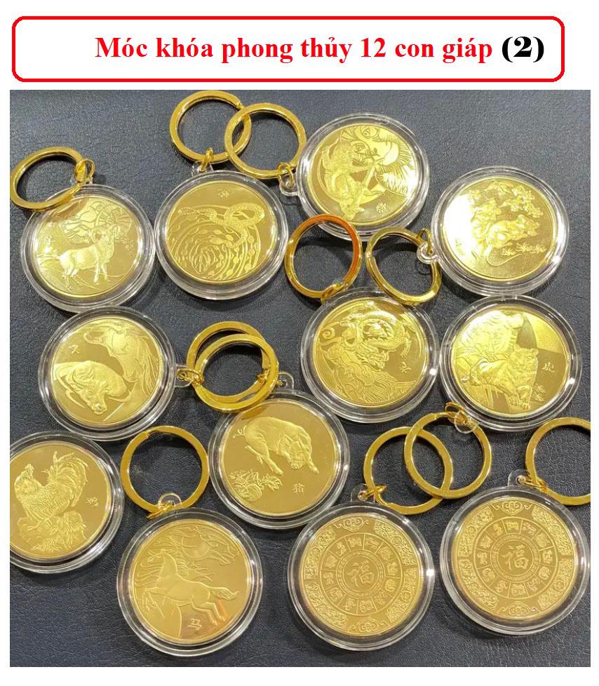 Lì xì Móc Khóa Đồng Xu 12 Con Giáp Mạ Vàng Treo Oto, Xe Máy Phong Thủy PTLGDC000253