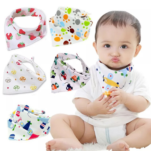 Set 5 khăn yếm tam giác cotton hai cúc bấm cho bé