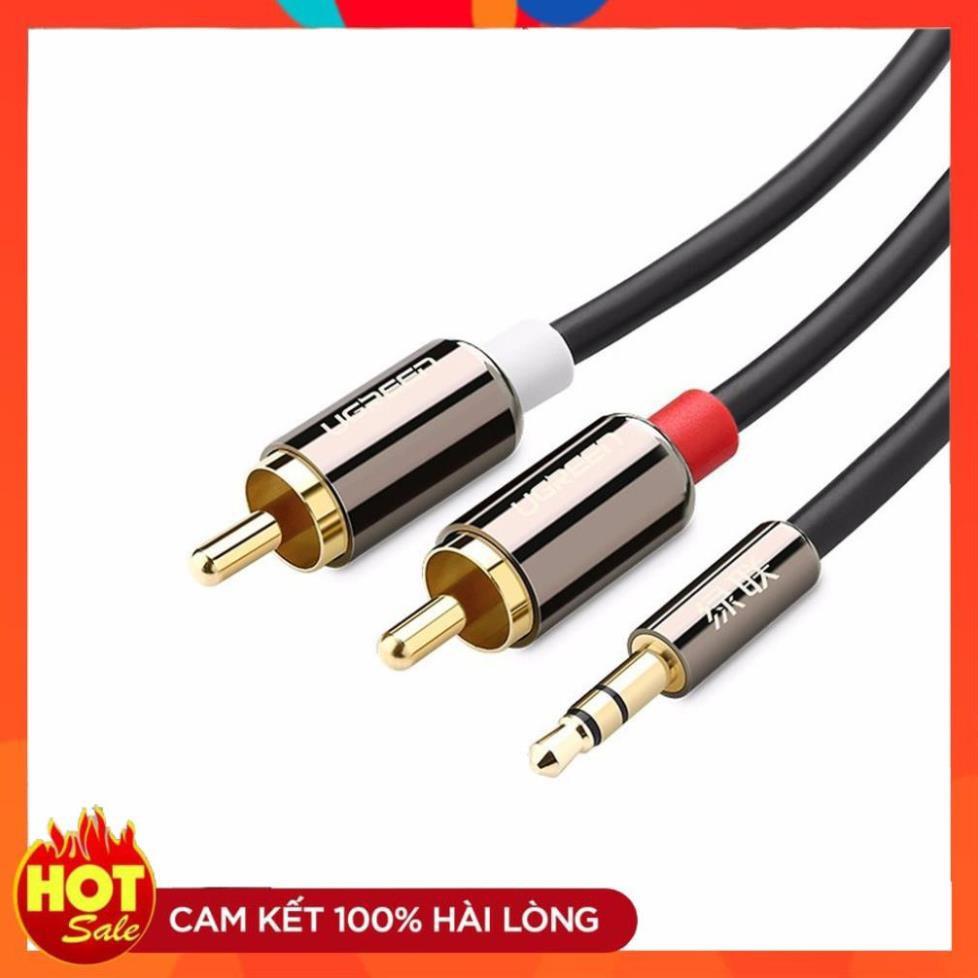 Dây loa 3.5mm sang 2 đầu AV 3m UGREEN 10590 - Cáp audio 3.5 ra 2 đầu RCA _Hàng chính hãng