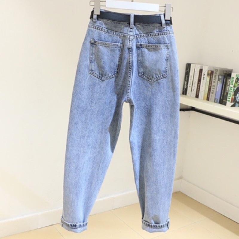Quần jeans baggy nữ lưng cao hoạ tiết trơn vải bò dày dặn