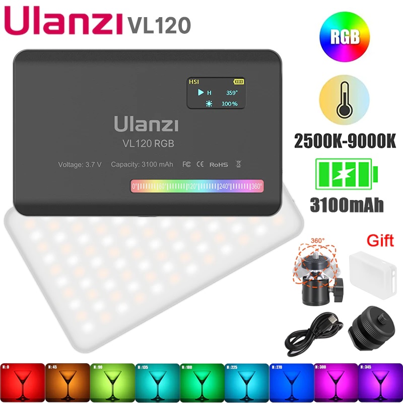 Đèn Led Trợ Sáng Chụp Ảnh, Quay Phim Cho Máy Ảnh, Điện Thoại, Gopro 2500K-9000K Ulanzi VL120 RGB - Hàng Nhập Khẩu