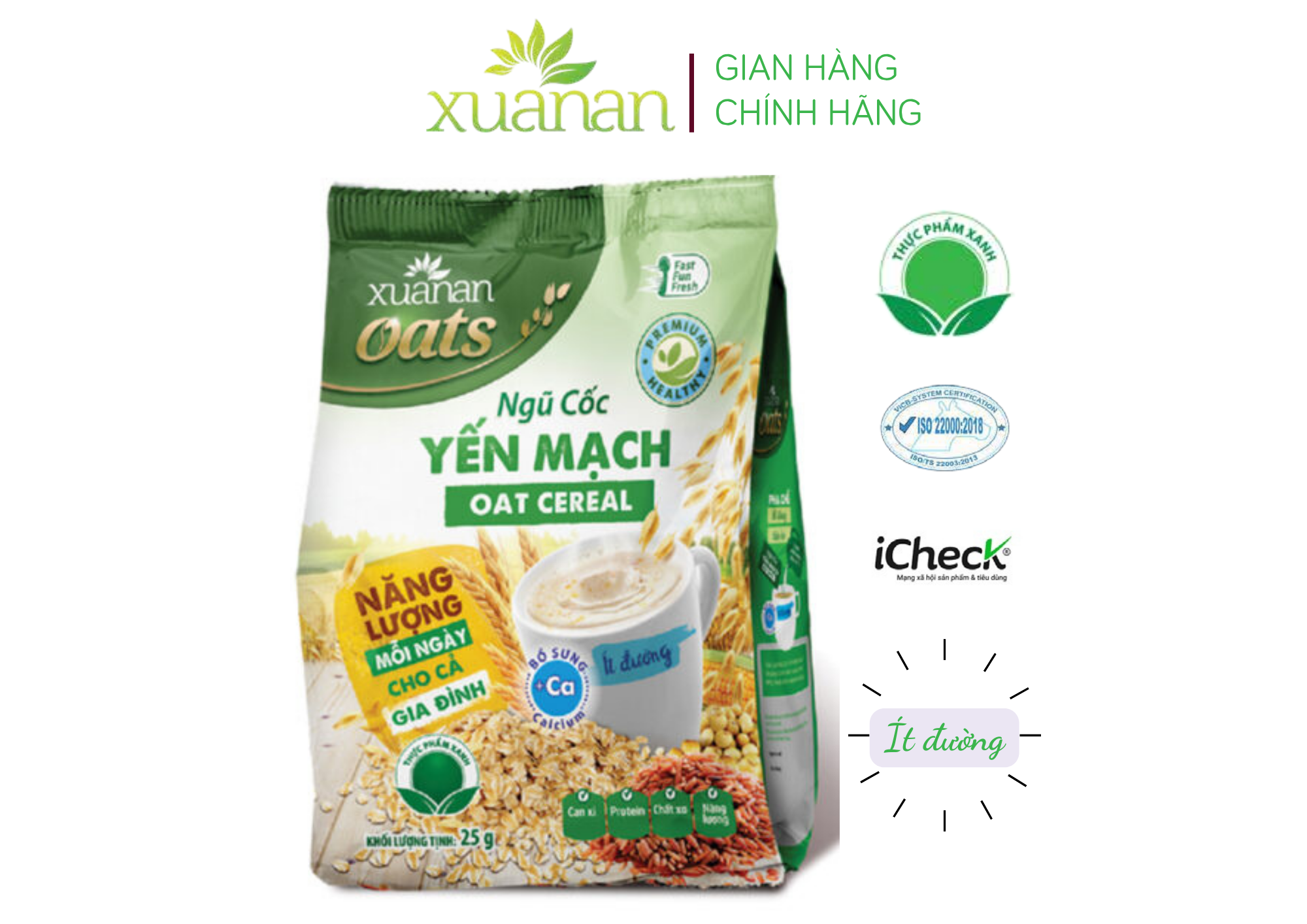 Ngũ Cốc Yến Mạch Xuân An [ít đường] Túi 400G {25g*16 gói}