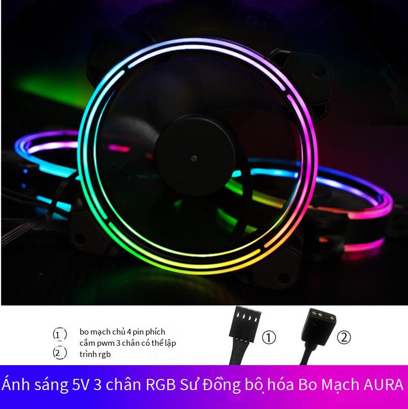 Đèn đảm bảo chất lượng quạt case máy tính thế hệ thứ hai 12cm tản nhiệt không ồn RGB đổi màu AURA đồng bộ đèn LED khẩu độ tốt hai mặt