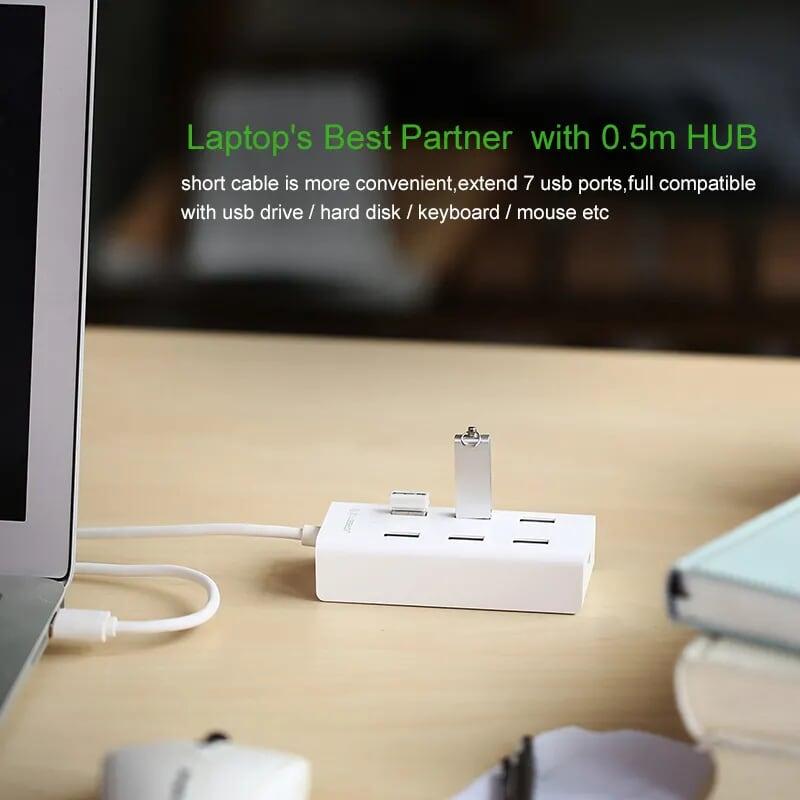 Ugreen UG30370CR130TK 1M màu Trắng Bộ chia HUB USB 2.0 sang 7 USB 2.0 hỗ trợ nguồn MICRO USB - HÀNG CHÍNH HÃNG