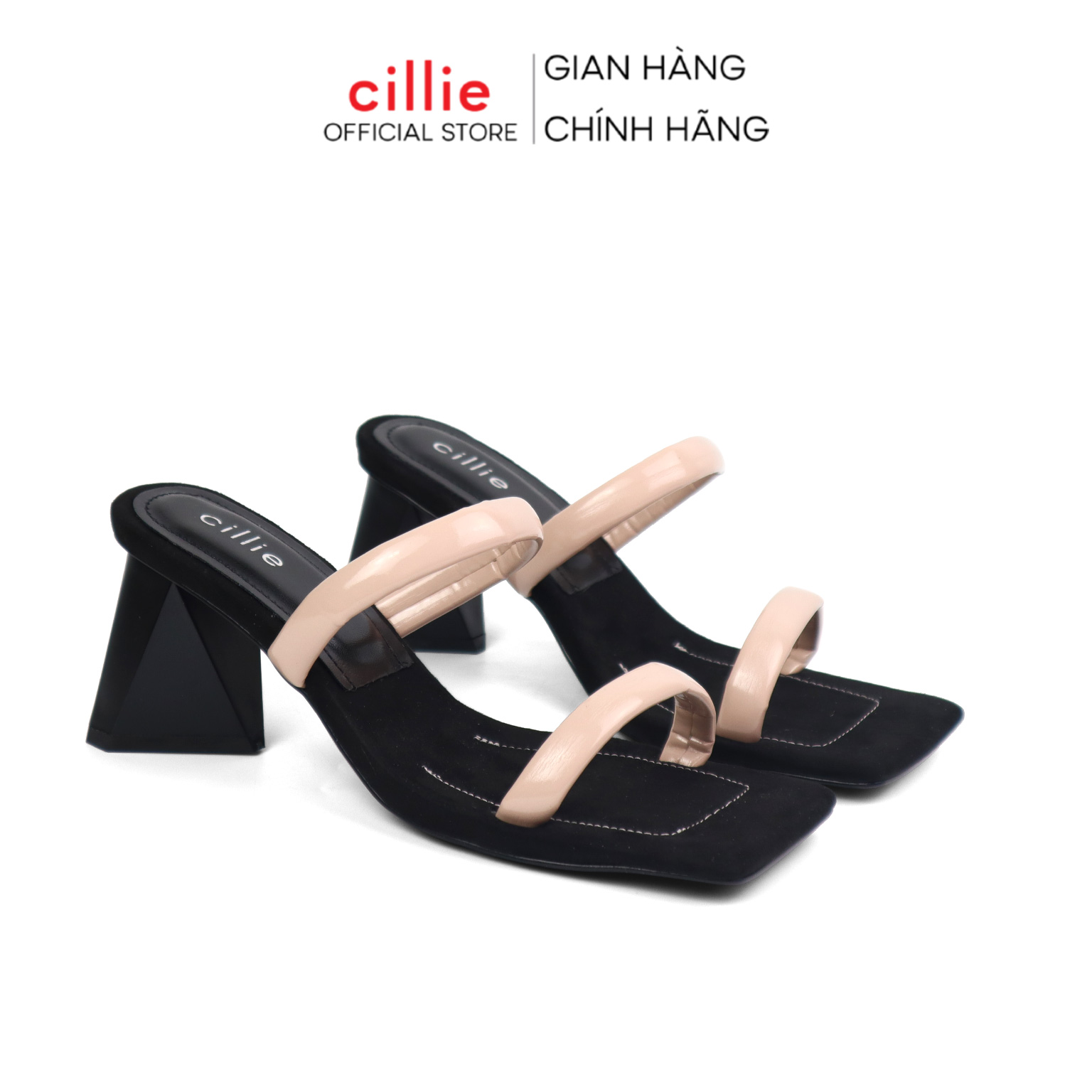 Guốc nữ thời trang nhung mịn quai ngang mảnh gót tam khối cao 7cm fashion trendy đi chơi dạo phố Cillie 1058