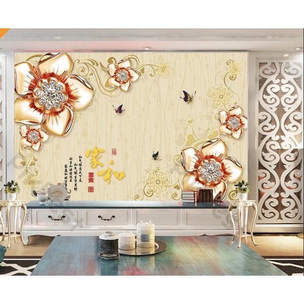 Tranh dán tường Hoa trang sức hiện đại phú quí, tranh dán tường 3d hiện đại MS668084