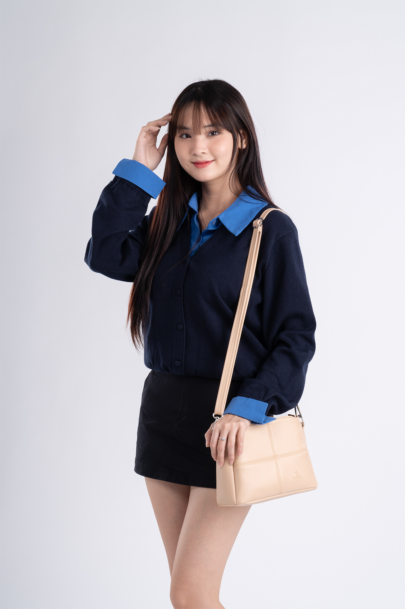 Túi đeo chéo da nữ phối trần chỉ trang trí YUUMY Seasand YN196