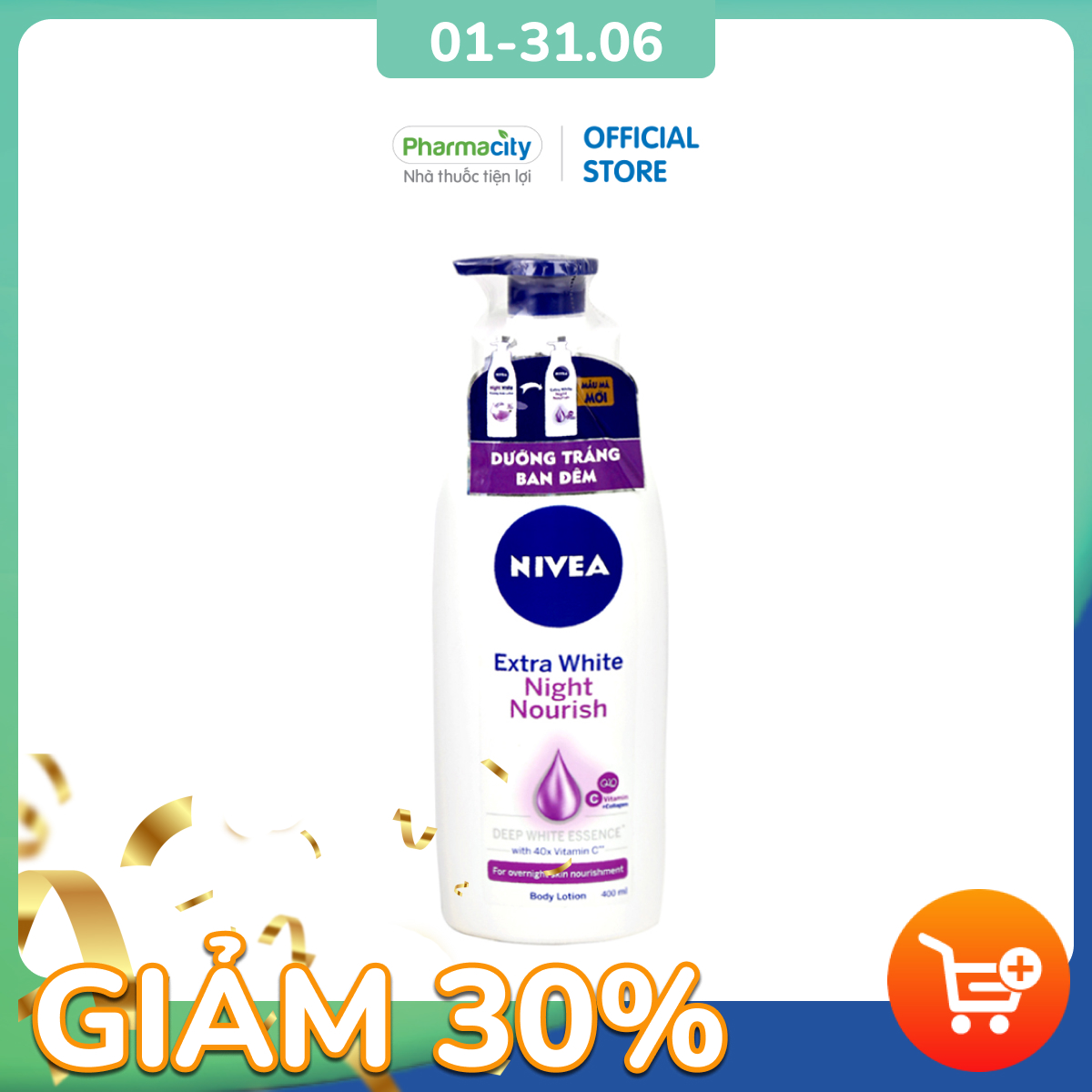 Sữa dưỡng thể trắng da ban đêm Nivea Extra White Night Nourish (400ml)