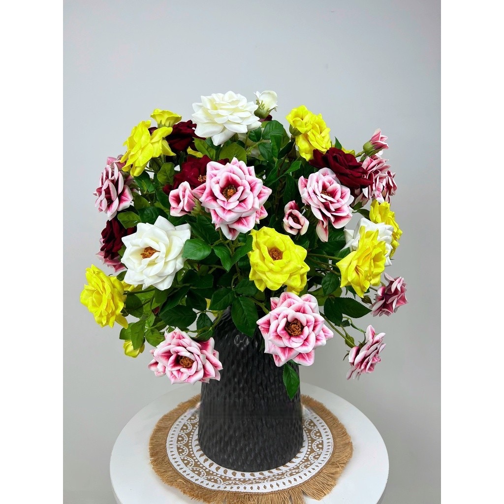Bình hoa hồng xoăn giả - Cây giả, hoa lụa Decor trang trí nhà cửa