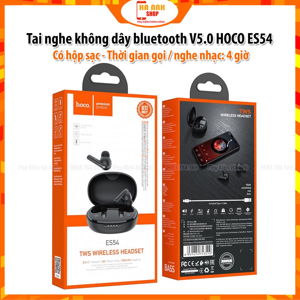 Tai nghe không dây bluetooth V5.0 HOCO ES54 hàng chính hãng