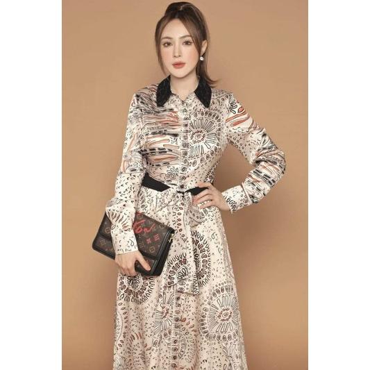 HÀNG NHẬP - ĐẦM LỤA CỔ SƠ MI HOẠ TIẾT