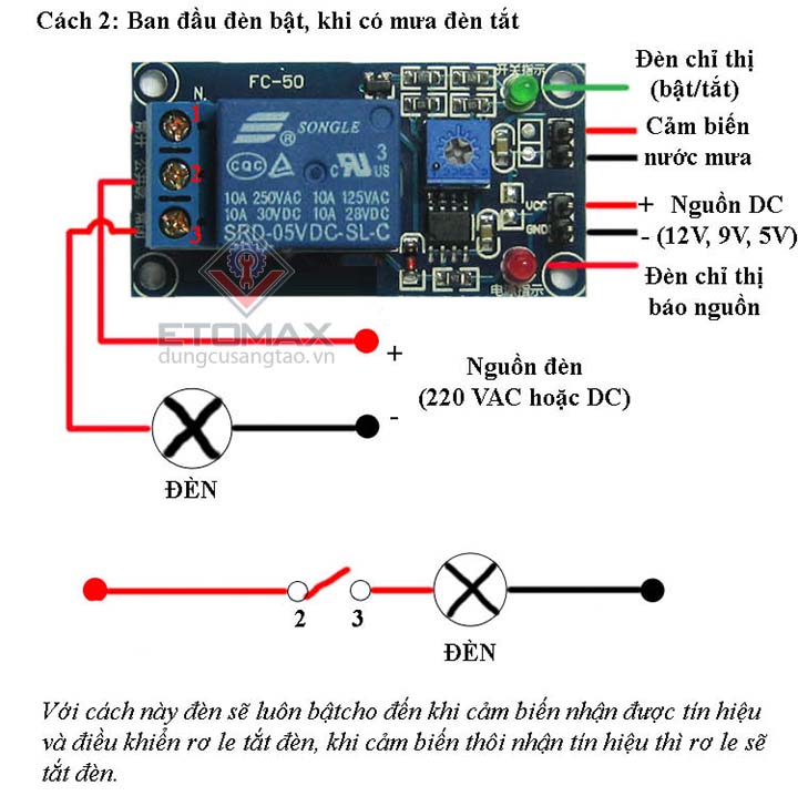 Mạch công tắc cảm biến nước mưa, đóng ngắt mạch điện theo lượng mưa có thể tùy chỉnh được