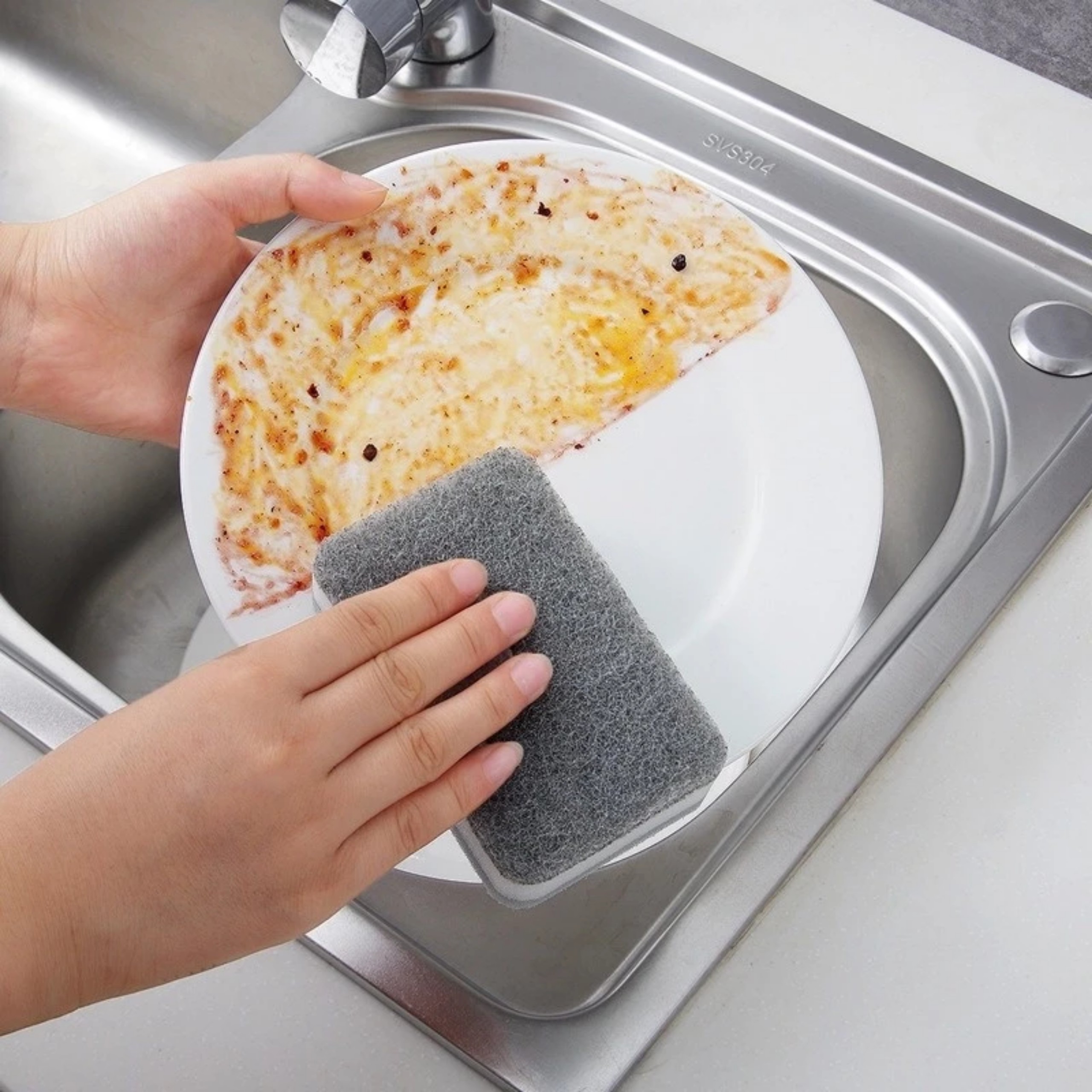 SET 2 Miếng Bọt Xốp, Ghi Xám Cọ Rửa Chén Bát Đĩa, Đánh Chảo Nồi Chảo, Vệ Sinh Sạch Sẽ, Dọn Bếp Tiện Dụng - TakyHome 5152set2
