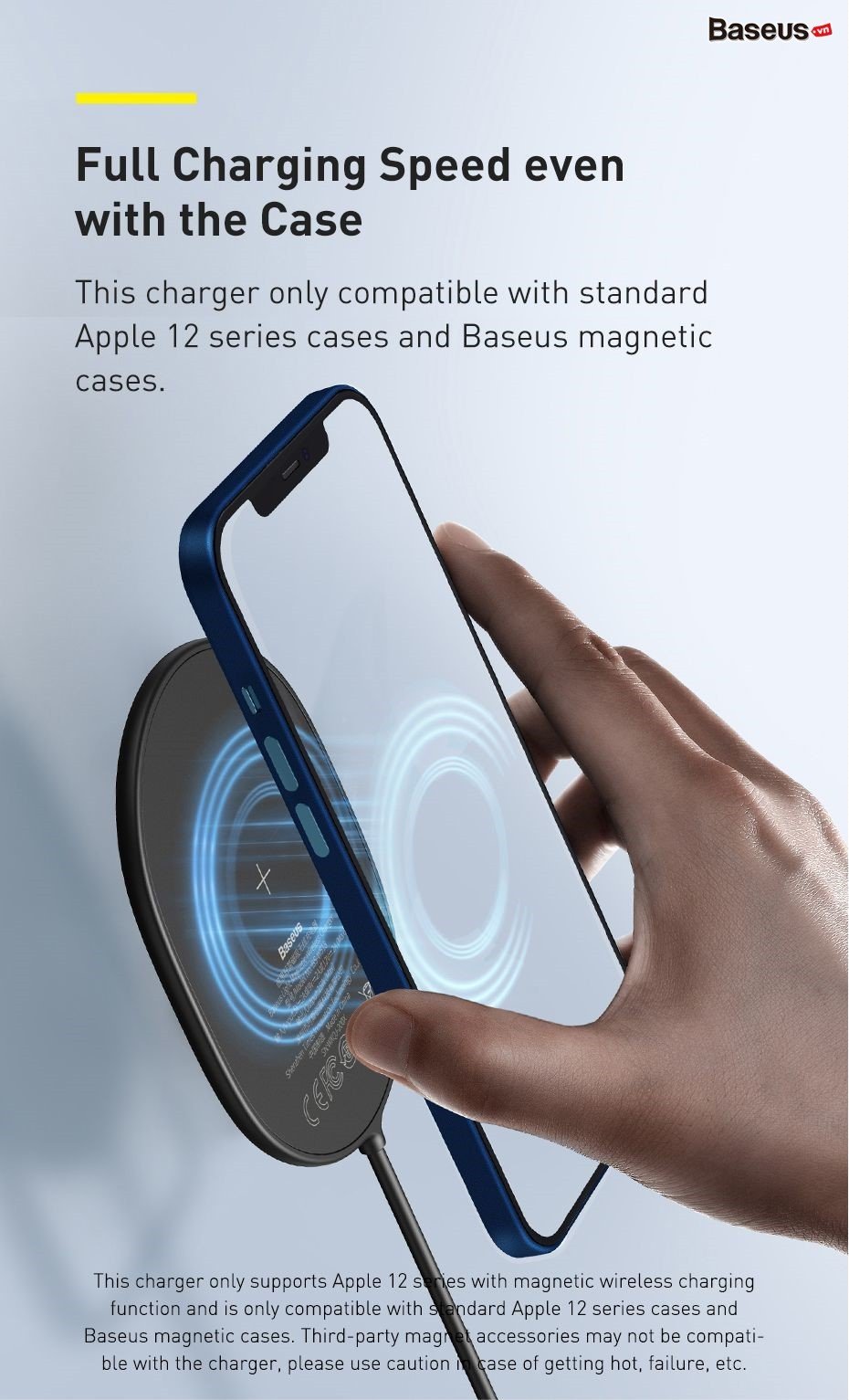 Đế sạc nhanh không dây 15W Baseus Light Magnetic Wireless Charger cho iPhone 12/11/XS Max và Android - hàng chính hãng