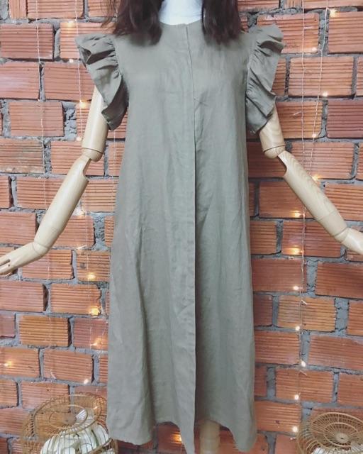 Đầm Linen bèo vai