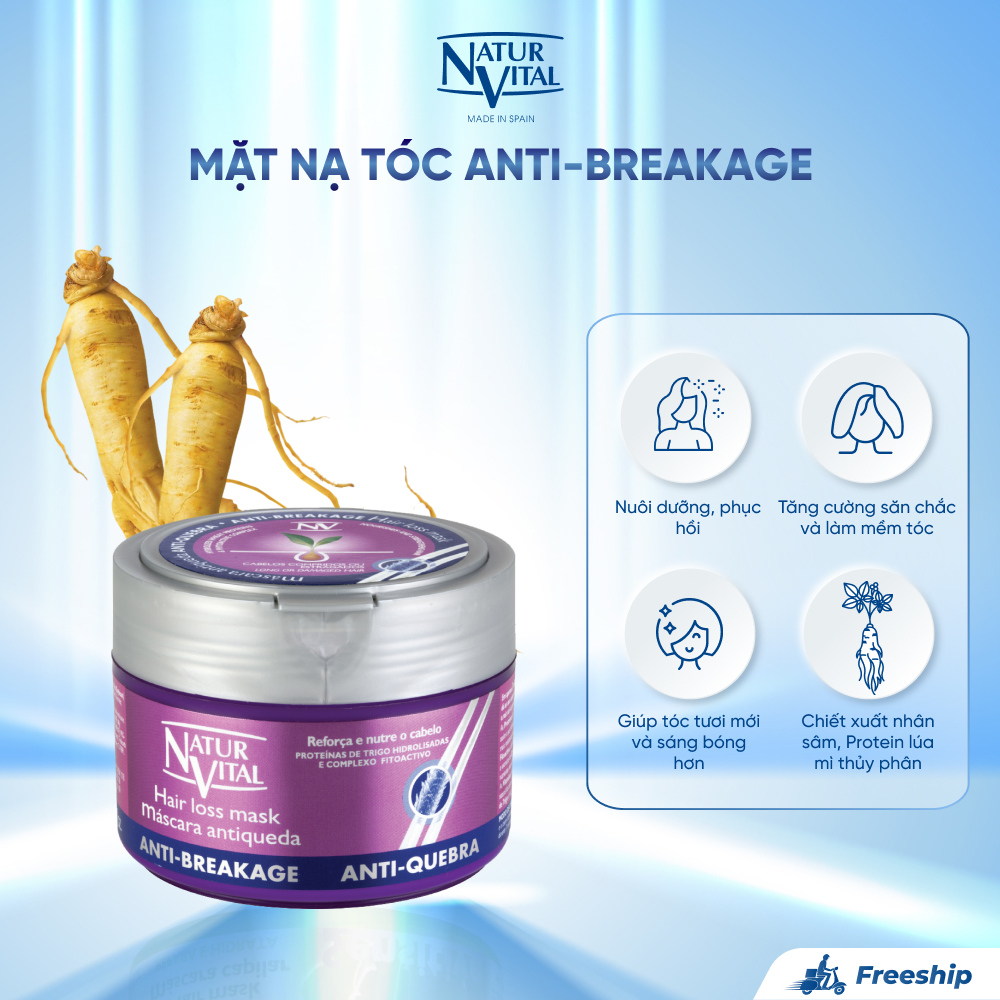 Mặt Nạ Tóc NaturVital Hair Loss Anti-Breakage Chiết Xuất Nhân Sâm Hỗ Trợ Giảm Thiểu Gãy Rụng, Hỗ Trợ Nuôi Dưỡng Tóc Mềm Mượt & Sáng Bóng